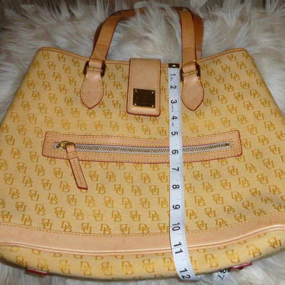 SOLD Dooney & Bourke Signature Canvas Purse-Yellow with Tan Leather - Picture 2 of 11